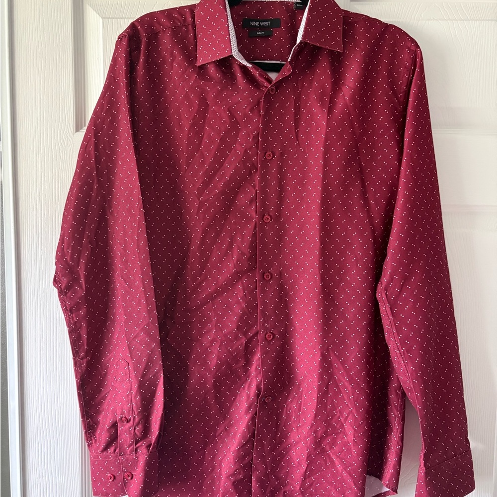 Nine West Burgundy Dotted Dress Shirt